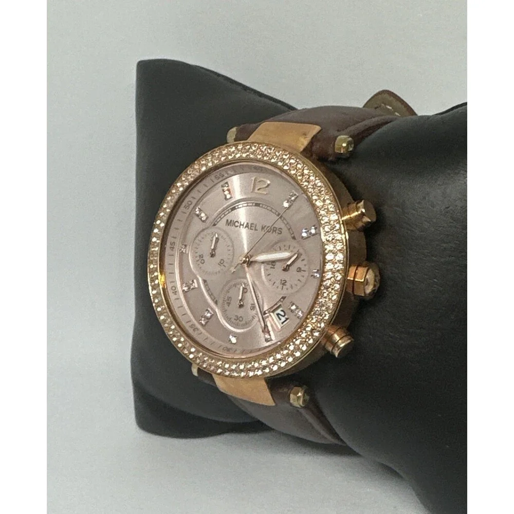 Michael Kors Parker MK5896 Women's Brown Leather Analog Dial Quartz Watch HME653